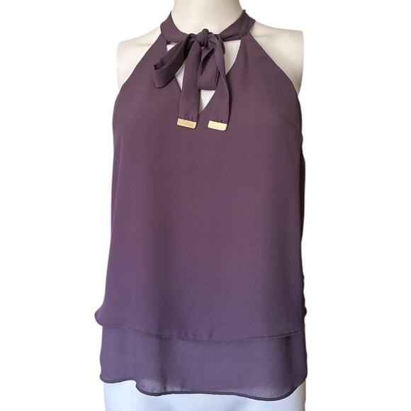 Dynamite chiffon Purple sleeveless halter bow-tie neckline gold-tone hardware - Picture 1 of 7